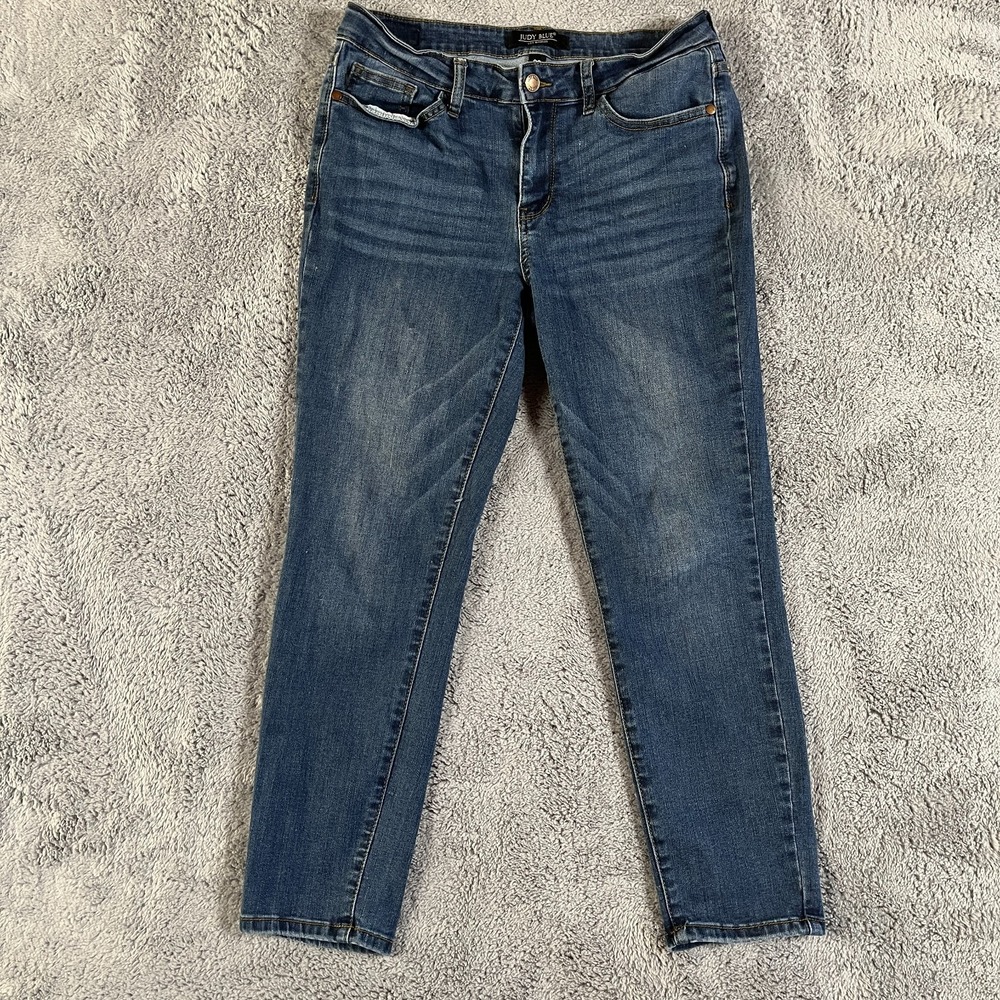 Judy Blue Jeans Women 30 Blue Denim Whiskered Faded Stretch Americana Skinny Leg